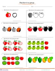 Fractions applied to group of fruits