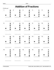 Addition of fractions vertically arranged