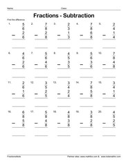 Subtraction of fractions vertical arrangement